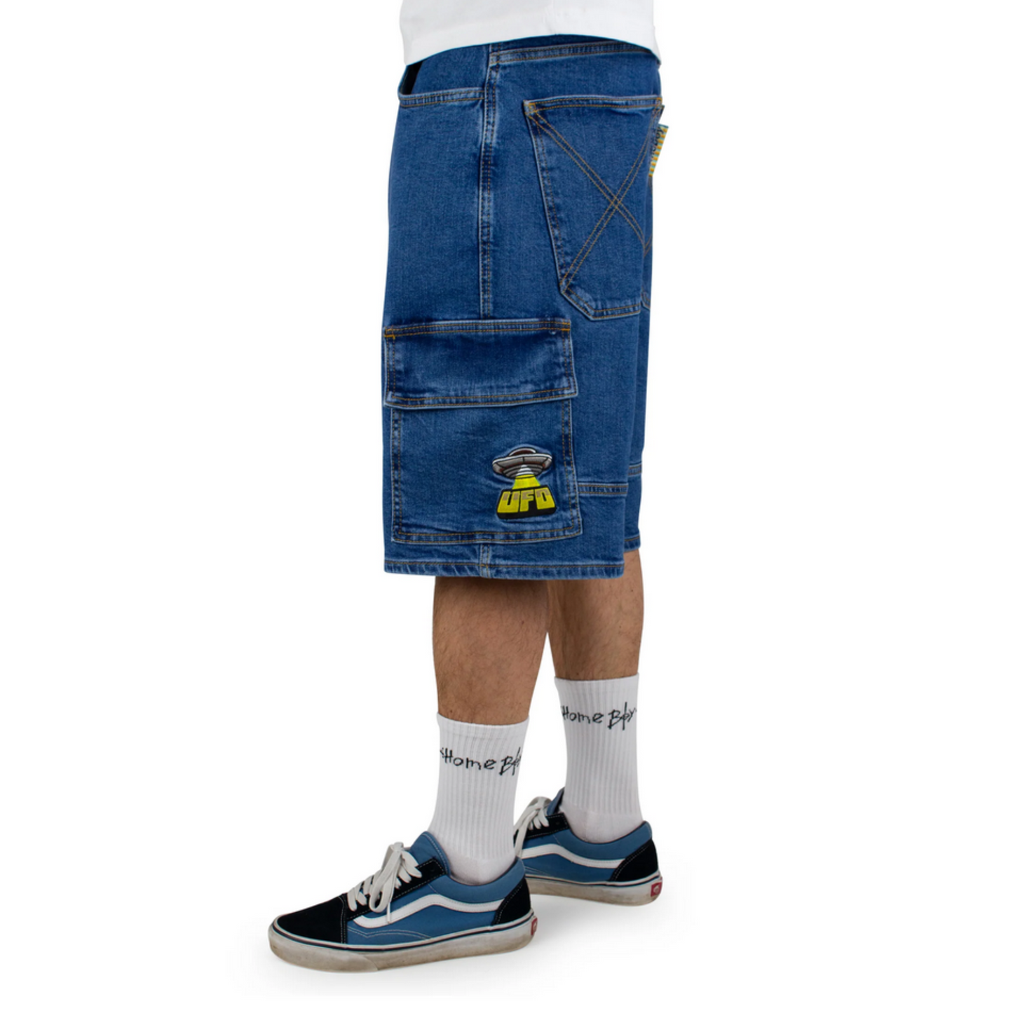 Homeboy X-tra Ufo Cargo Denim Jeans Shorts Washed Blue