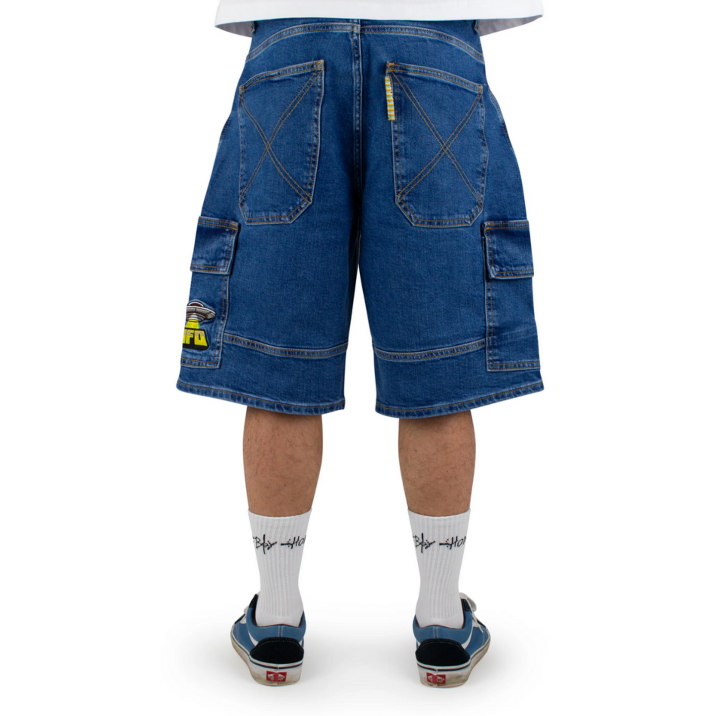 Homeboy X-tra Ufo Cargo Denim Jeans Shorts Washed Blue